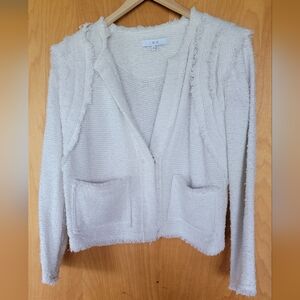 IRO Aidan White Tweed Open Front Jacket with Fring, size 6 - Excellent Condition